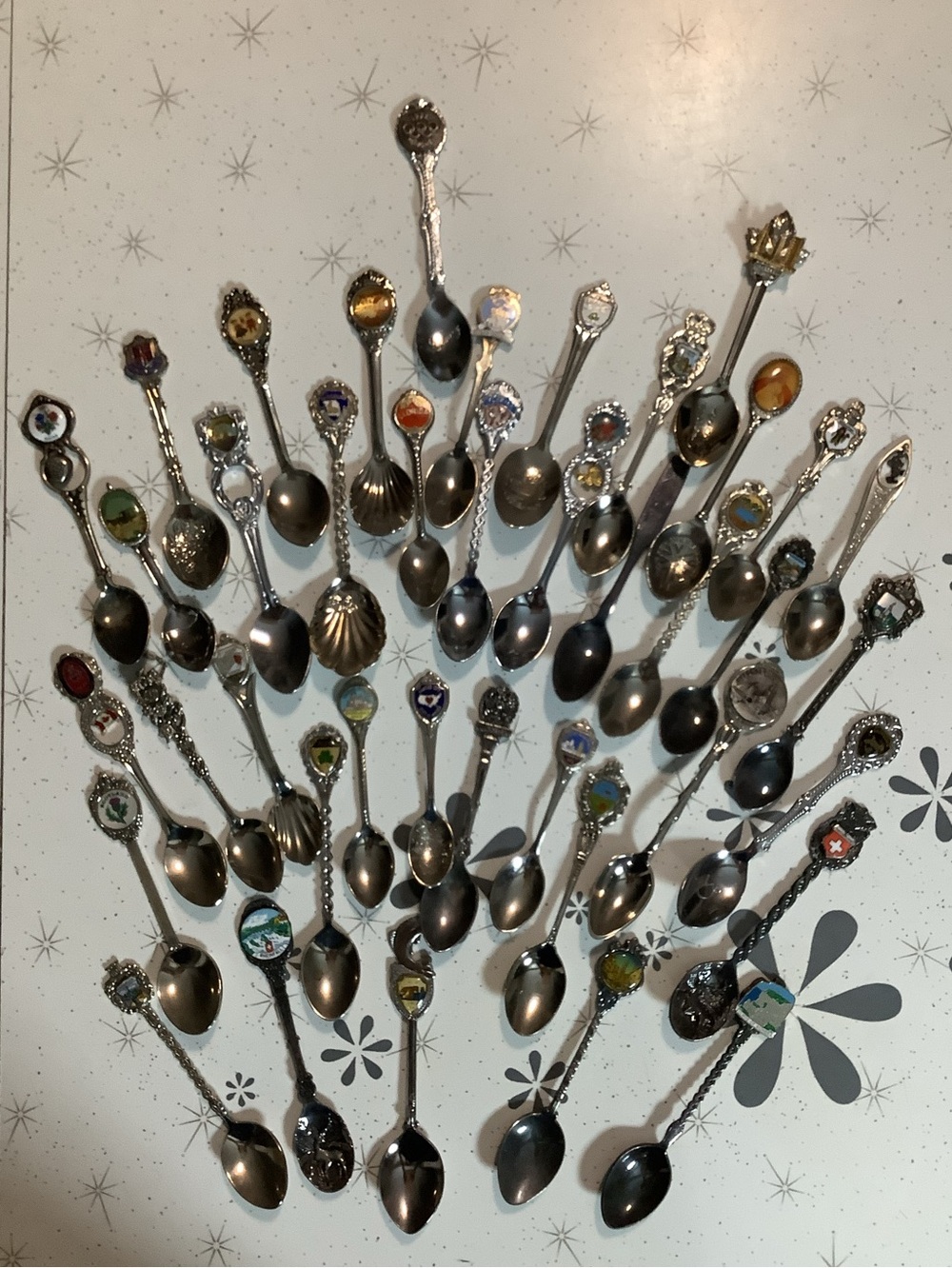 Vintage Silver-Tone Collectible Souvenir Spoon Lot - Multicolor Enamel Accents